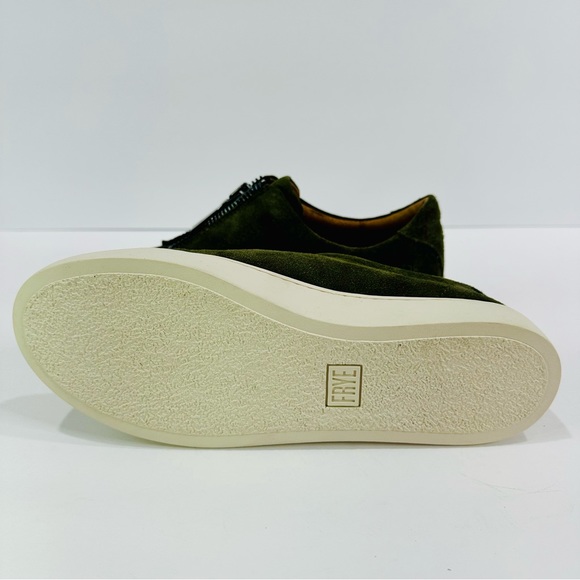 🎀 FRYE WOMENS OLIVE GREEN SUEDE ZIP UP SNEAKERS NEVER WORN SIZE 7 1/2 SLIP-ONS - Picture 10 of 10